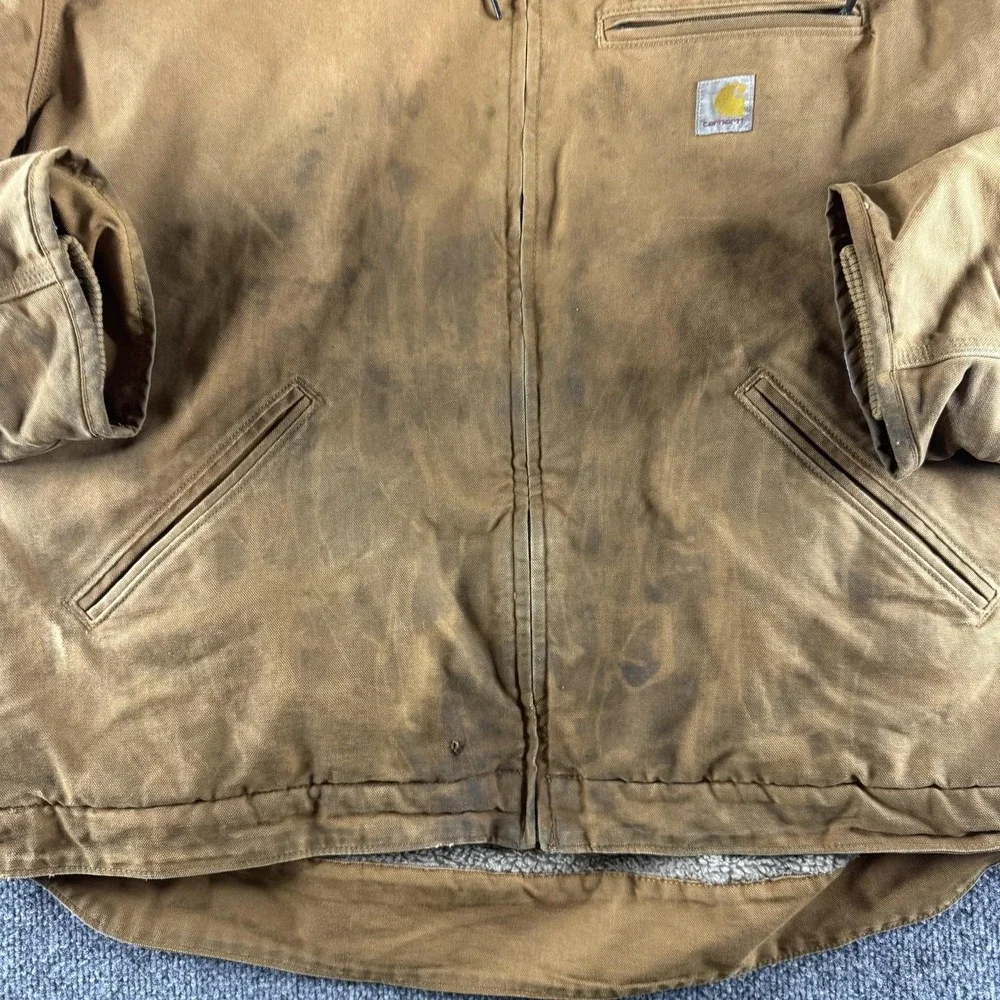 Carhartt Jacket Mens 2XL Brown Hooded Sherpa Lined Workwear Parka OJ4392-M